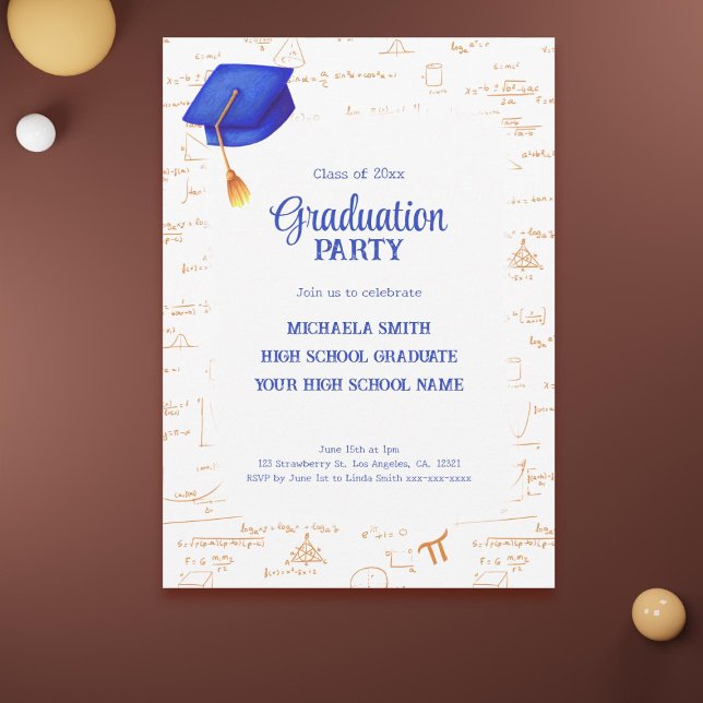 Moderner High School Graduate Mathematik Abschluss Einladung (Modern High School Graduate Math Graduation Invitation)