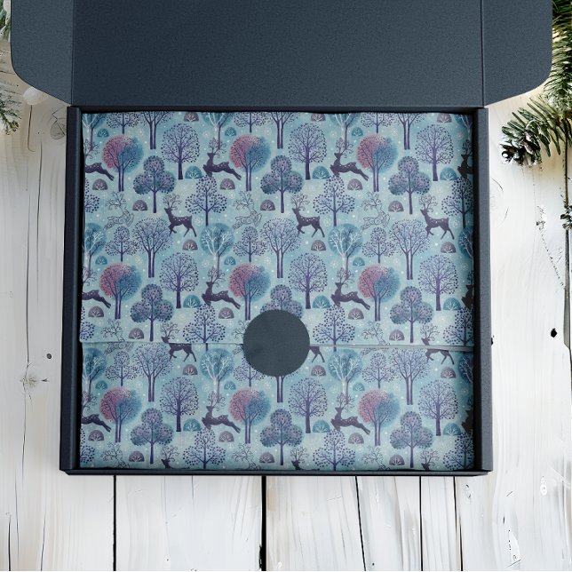 Moderner Hirschwald Blau und Lila Urlaub Seidenpapier (Von Creator hochgeladen)