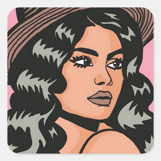 Moderner Hispanic Boho Lady Pop Art Quadratischer Aufkleber (Vorderseite)