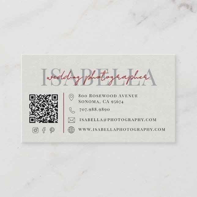 Moderner Hochzeitsfotograf QR-Code Visitenkarte (Vorderseite)