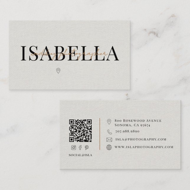 Moderner Hochzeitsfotograf QR-Code Visitenkarte (Vorne/Hinten)