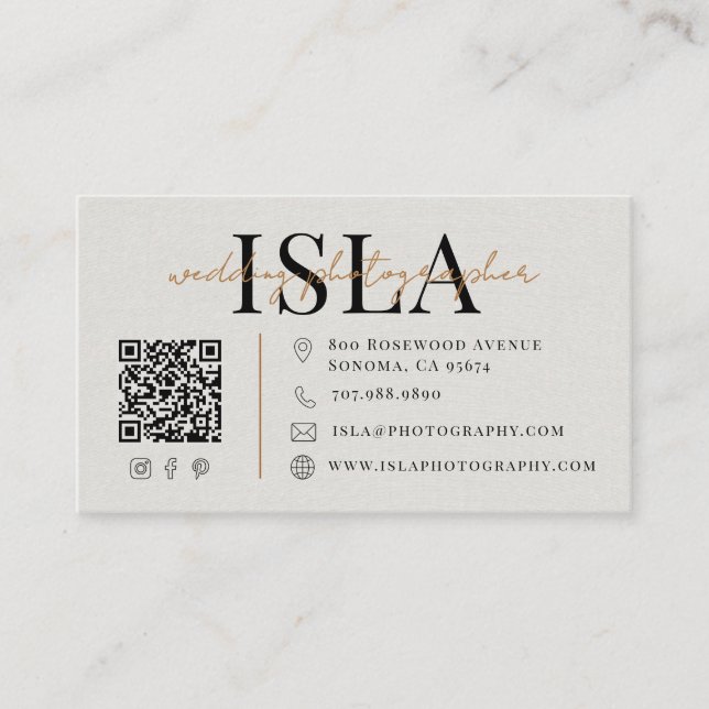Moderner Hochzeitsfotograf QR-Code Visitenkarte (Vorderseite)