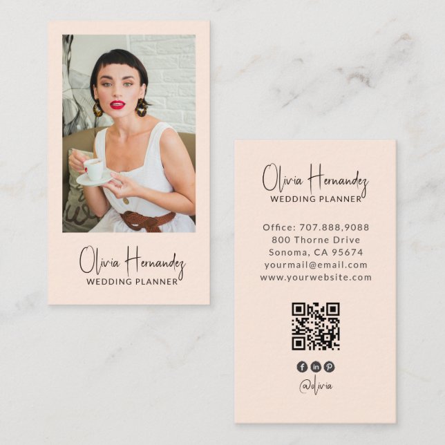 Moderner Hochzeitsplaner Foto QR Code Visitenkarte (Vorne/Hinten)