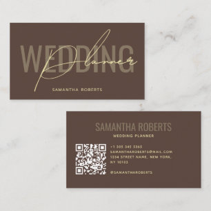 Moderner Hochzeitsplaner QR-Code braun Visitenkarte