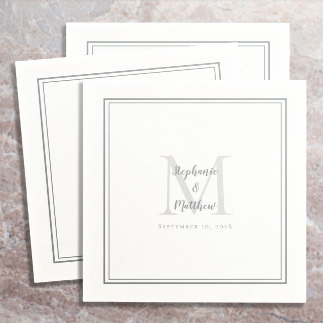 Moderner Hochzeitstil & Date Monogram Gray Cocktai Serviette (Von Creator hochgeladen)