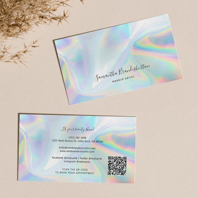 Moderner holografischer QR Code Beautician Visitenkarte (Modern Makeup Artist Holographic Business Card)