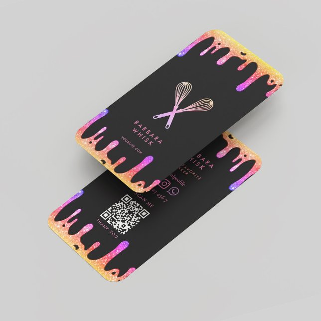 Moderner holografischer Tropfen Whisk Baker Cake D Visitenkarte (Modern Holographic Drip Whisk Baker Cake Decorator Business Card
)
