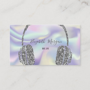 Moderner Holographic Glitzer Silver Headphone DJ Visitenkarte