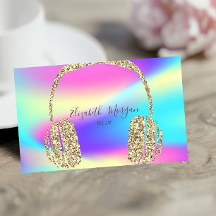 Moderner Holographic Gold Glitzer Headphone DJ Visitenkarte