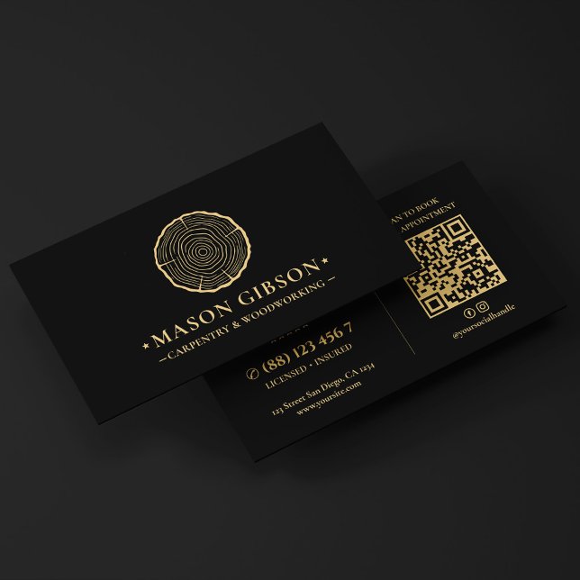 Moderner Holzarbeiter Zimmermann Logo Schwarz Visitenkarte (Modern Woodworker Carpenter Logo Black Business Card
)