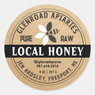 Moderner Honig Stilvolle Blume Bee Kraft Black Runder Aufkleber