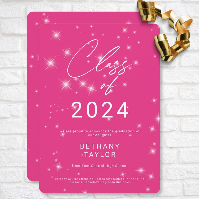 Moderner Hot-Pink- & White-Sparkor-Abschluss Ankündigung (Modern Hot Pink & White Sparkle Graduation Announcement)