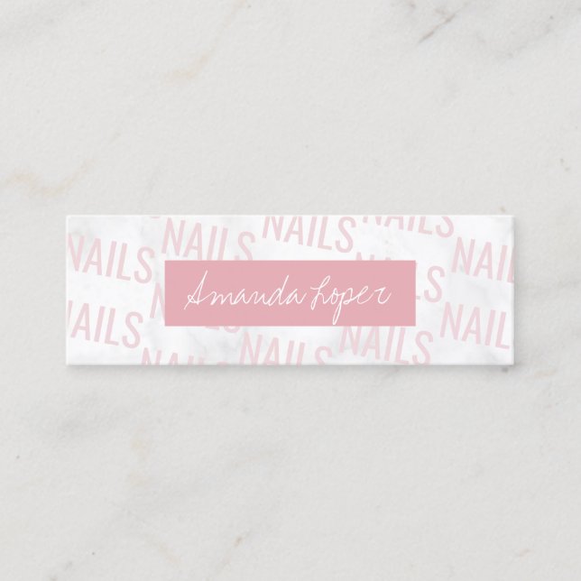 Moderner hübscher weißer Marmor und rosa Nägel Mini Visitenkarte (Vorderseite)