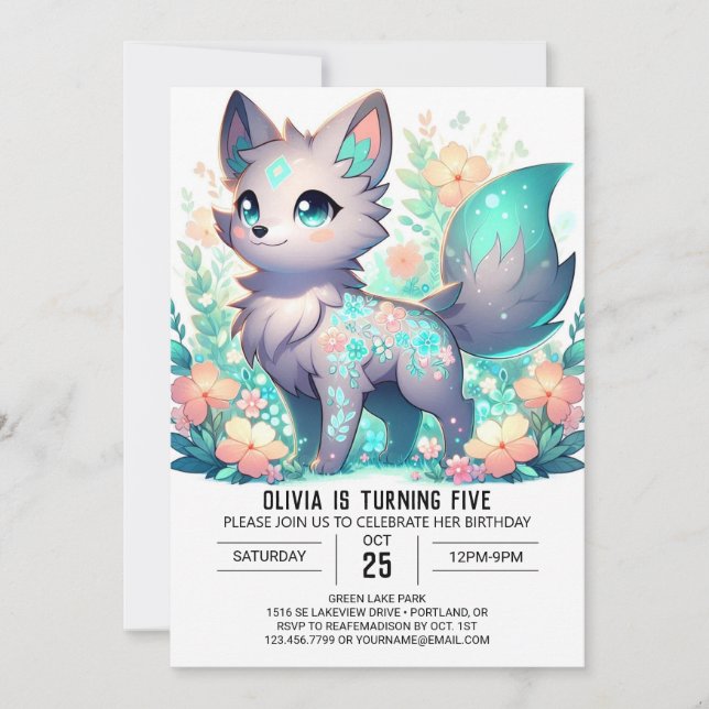 Moderner Hübscher Wolf Digital Geburtstag Einladung (Vorderseite)