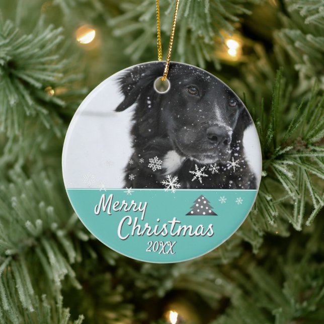 Moderner Hund oder Haustier Foto Frohe Weihnachten Keramik Ornament (Baum)