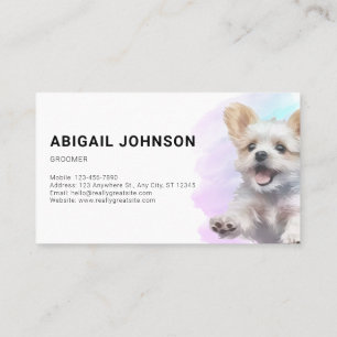 Moderner Hund/Pet Grooming - Lila-rosa Wasserfarbe Visitenkarte