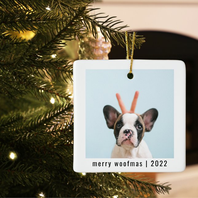 Moderner Hund zwei Fotos | Merry Woofmas Keramik O Keramikornament (Von Creator hochgeladen)