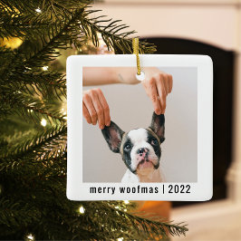Moderner Hund zwei Fotos | Merry Woofmas Keramikornament