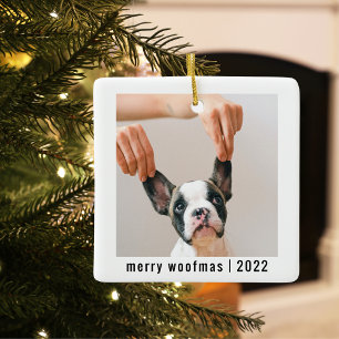 Moderner Hund zwei Fotos   Merry Woofmas Keramikornament