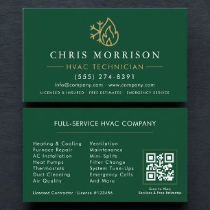 Moderner HVAC Green Gold QR-Code Visitenkarte