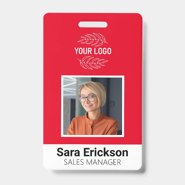 Moderner ID Card Red Business Employee Bar Code Ausweis (Vorderseite)
