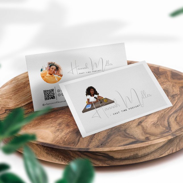 Moderner Illustrierter Podcast Foto QR Code Visitenkarte (Von Creator hochgeladen)