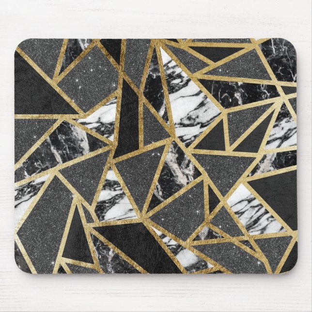Moderner Imitat-GoldGlitzer-Marmor-geometrisches Mousepad (Vorne)