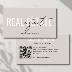 Moderner Immobilienmakler QR Code beige Visitenkarte