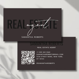 Moderner Immobilienmakler QR Code dunkelbraun Visitenkarte