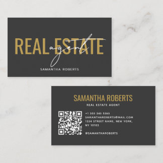 Moderner Immobilienmakler QR Code grau gold Visitenkarte