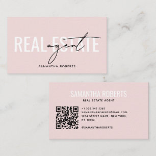 Moderner Immobilienmakler QR Code rosé Visitenkarte
