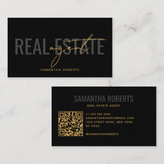 Moderner Immobilienmakler QR Code Schwarz Gold Visitenkarte