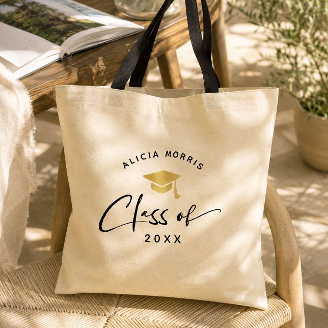 Moderner Individuelle Name Abschluss Trendy Script Tragetasche (Modern Custom Name Graduation Trendy Script Gold Tote Bag)