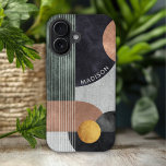 Moderner Individuelle Name für Abstrakte geometris<br><div class="desc">Das moderne Abstrakt Geometric Marble Individuelle Name iPhone mit 16 Hüllen besticht durch geometrische Formen in Schwarz,  Rose und Gold auf grauem Marmorboden mit Streifen und Ihrem personalisierten Namen in modernem Weiß-Script. Personalisieren Sie diese,  indem Sie den Text in dem dafür vorgesehenen Textfeld bearbeiten. Entworfen von ©Evco Studio www.zazzle.com/store/evcostudio</div>