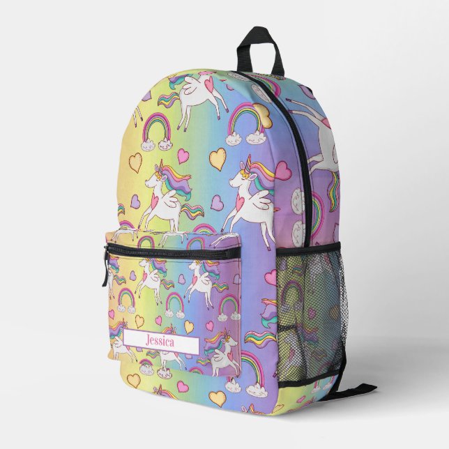 Moderner Individuelle Name für Einhorn- und Regenb Bedruckter Rucksack (Rückseitige Ecke Rechts)