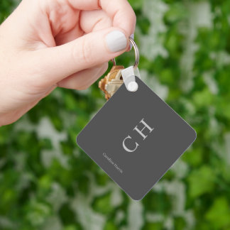 Moderner Individuelle Name & Initialen Grau Schlüsselanhänger