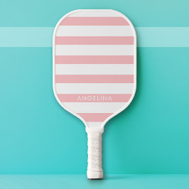 Moderner Individuelle Name mit rosa und weiß gestr Pickleball Schläger