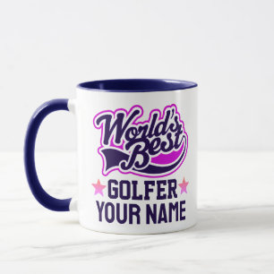 Moderner, individueller Golfer Name Blauer Text Tasse