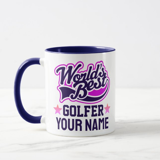 Moderner, individueller Golfer Name Blauer Text Tasse (Links)