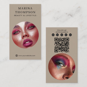 Moderner Influencer Beige Foto Social Media QR Cod Visitenkarte
