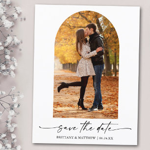 Moderner Ink Script Foto Arch Save the Date Postkarte