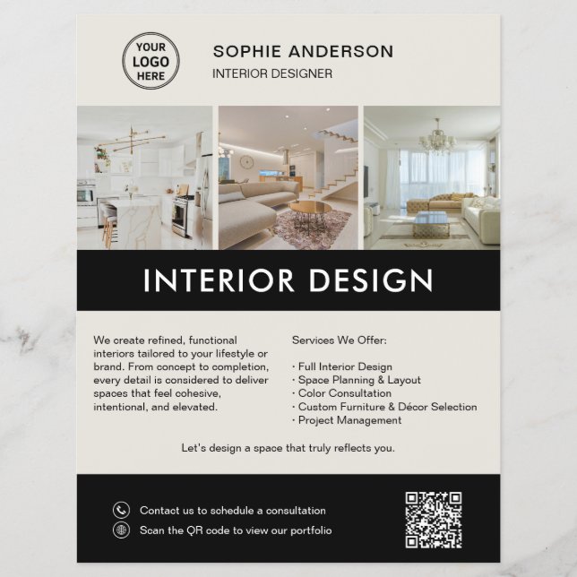 Moderner Innendesigner Marketing Neutral Schwarz Flyer (Vorne)