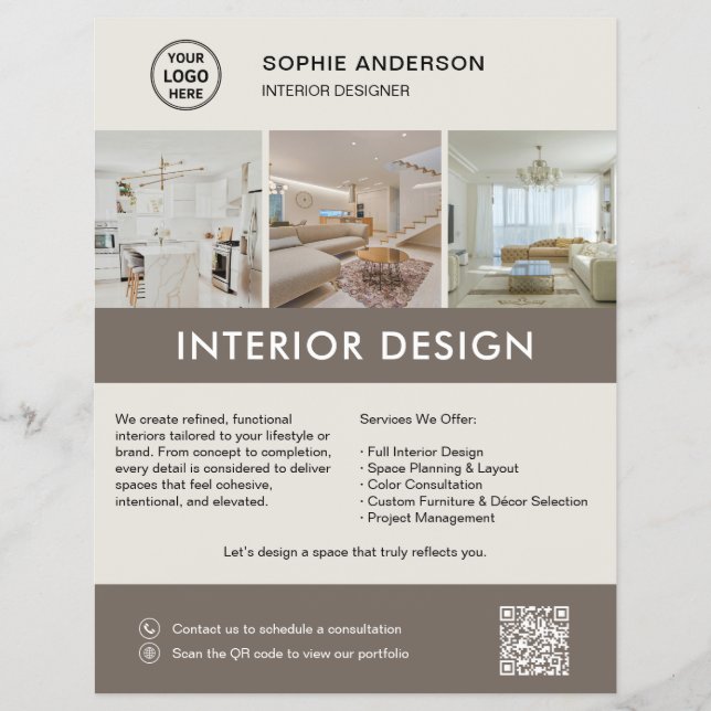 Moderner Innendesigner Marketing Neutral Taupe Flyer (Vorne)
