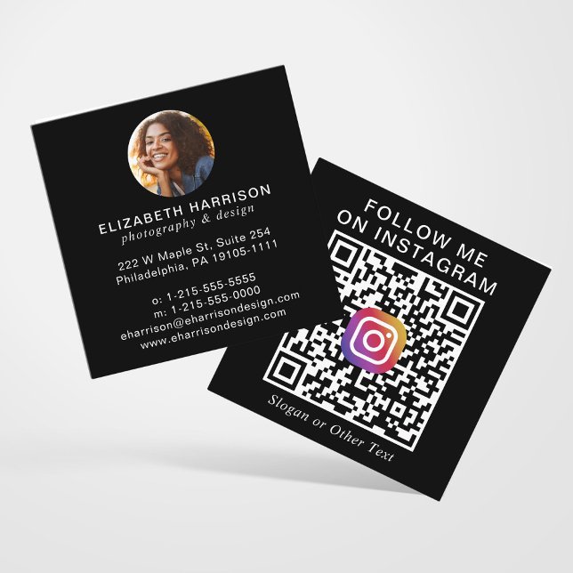 Moderner Instagram-QR-Code Schwarz Foto Quadratische Visitenkarte (Von Creator hochgeladen)