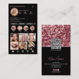 Moderner Instagram-QR-Code & Soziale Medien Rosa G Visitenkarte