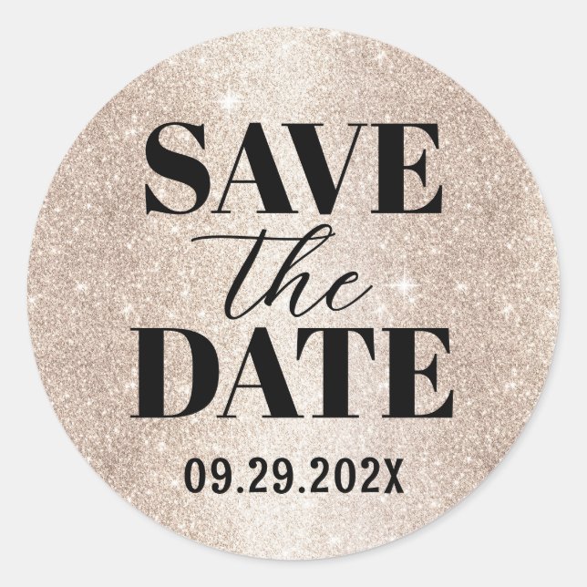 Moderner Ivory Gold Glitzer Save the Date Runder Aufkleber (Vorderseite)