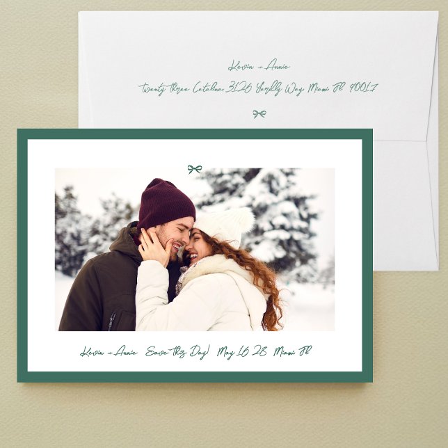 Moderner Jägergrüner Kleiner Bogen Foto Rettet die Save The Date (Von Creator hochgeladen)