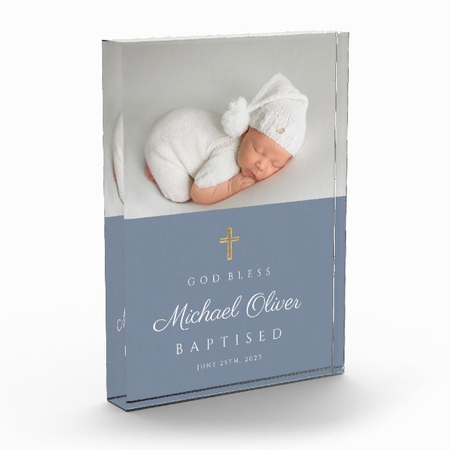 Moderner Junge taufte Keepake Fotoblock (Links)