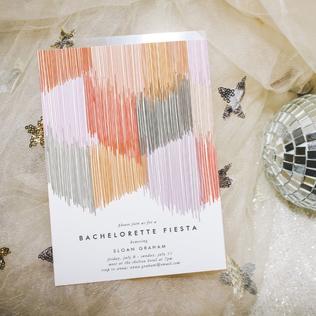 Moderner Junggeselinnen-Abschied Einladung (Pink modern fringe bachelorette party invitation.)