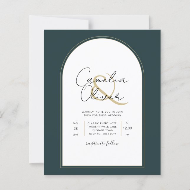Moderner JUNIPER Green Gold Wedding INVITE QR Code (Vorderseite)